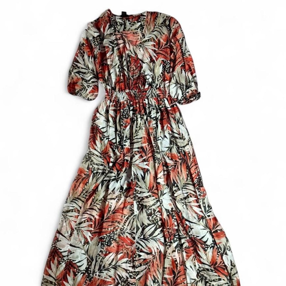 Earthy Boho Botanical Cottage Core Sheer Flowy Tiered Maxi Dress Womens 16W